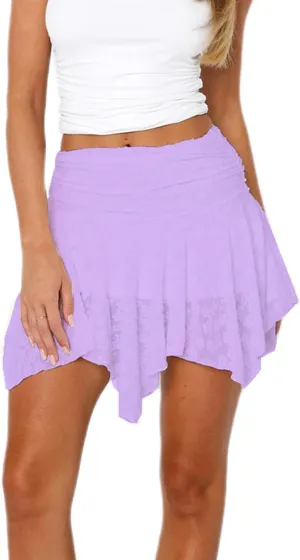 Womens Low Rise Lace Mini Skirt Y2k Layered Pleated Ruffle Short Skirt Flowy Underskirt Fairy Half Slip Skirt