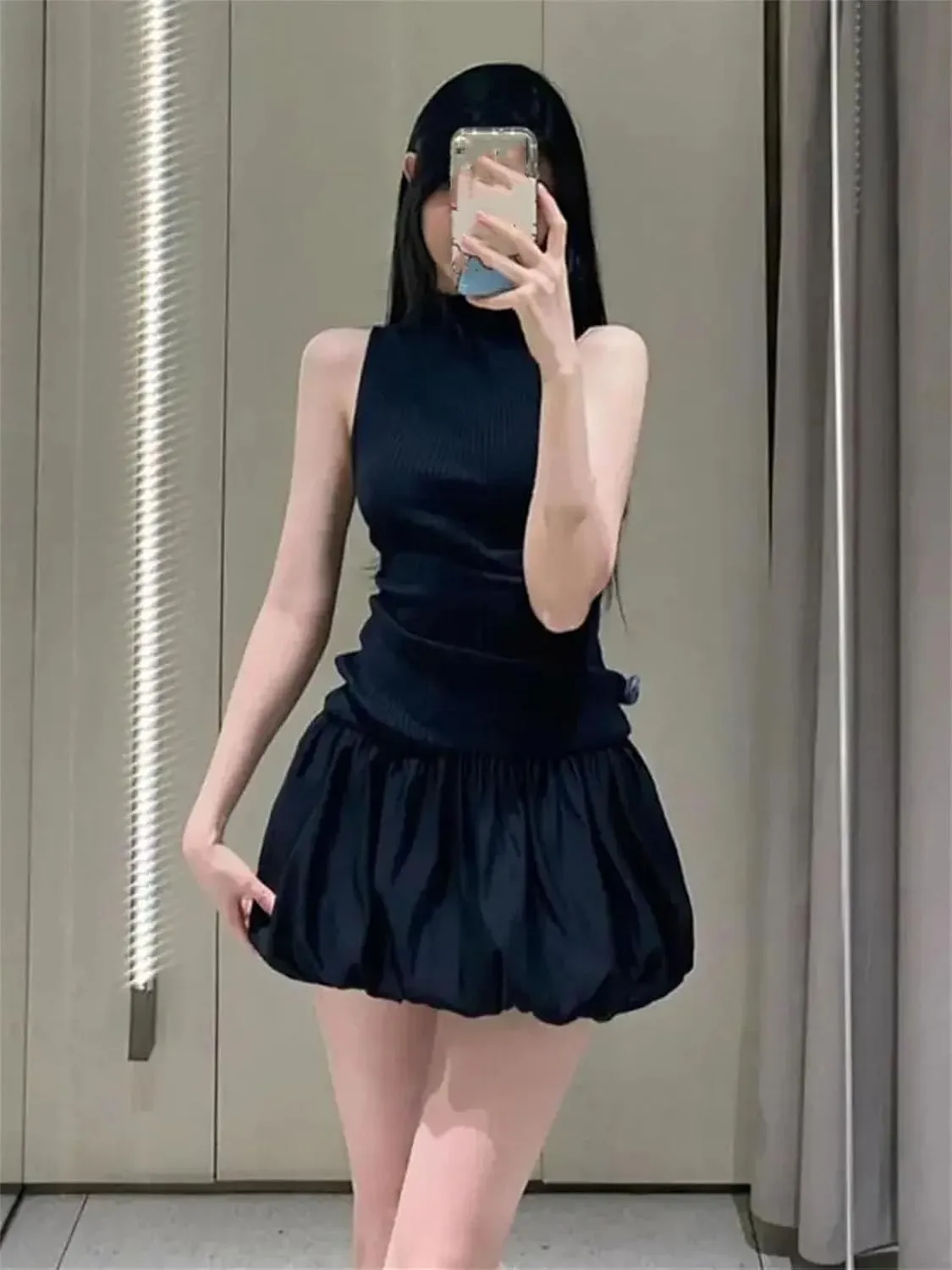 Women's Mini Skirts Classic Cute Puff High Waist Pleated Short Bubble Lantern Skirt