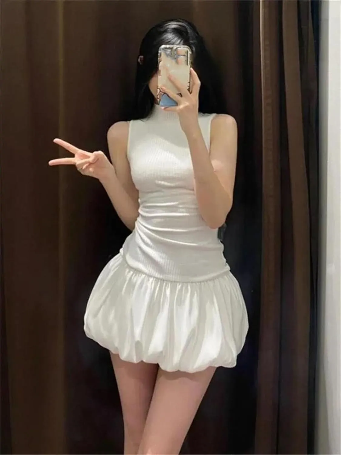 Women's Mini Skirts Classic Cute Puff High Waist Pleated Short Bubble Lantern Skirt
