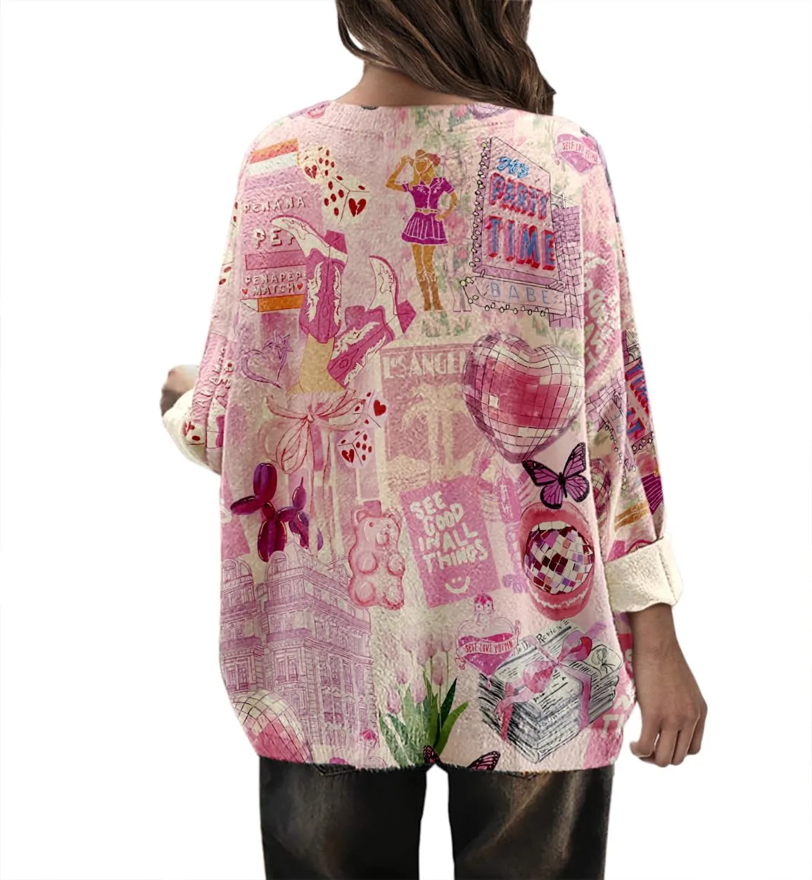 Womens Oversized Sweaters Fall 2024 Crewneck Knit Graphic Printed Pullover Sweater Tops Trendy Outfits