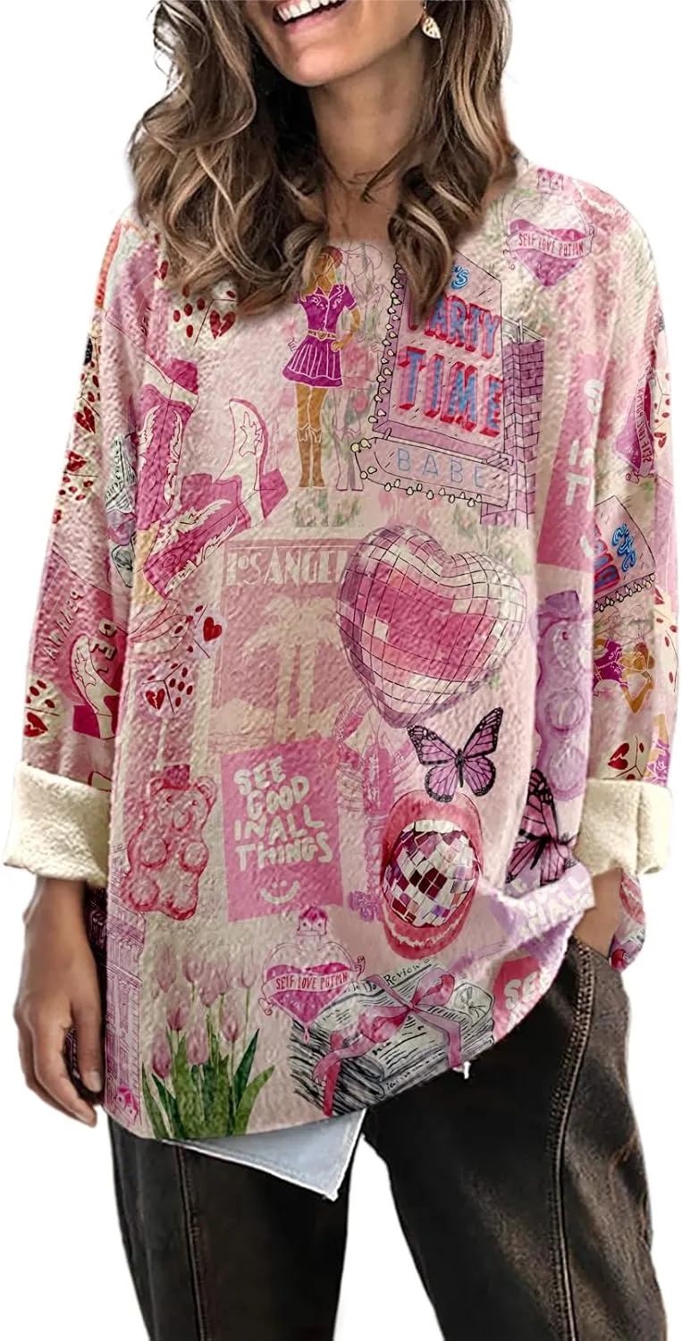 Womens Oversized Sweaters Fall 2024 Crewneck Knit Graphic Printed Pullover Sweater Tops Trendy Outfits