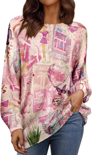 Womens Oversized Sweaters Fall 2024 Crewneck Knit Graphic Printed Pullover Sweater Tops Trendy Outfits