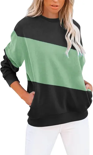 Womens Oversized Sweatshirts Fall Crewneck Long Sleeve Pullover Sweatshirt Trendy Lightweight Outdoors Tops Pockets