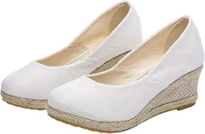 Women's Platform Espadrilles Wedge Sandals Pointed Toe Heels Shoes Solid Color Slip On Shoe Casual Summer Slide Shoes Canvas Wedges Sandal Comfortable Closed Toe Sandal for Daily Wear
