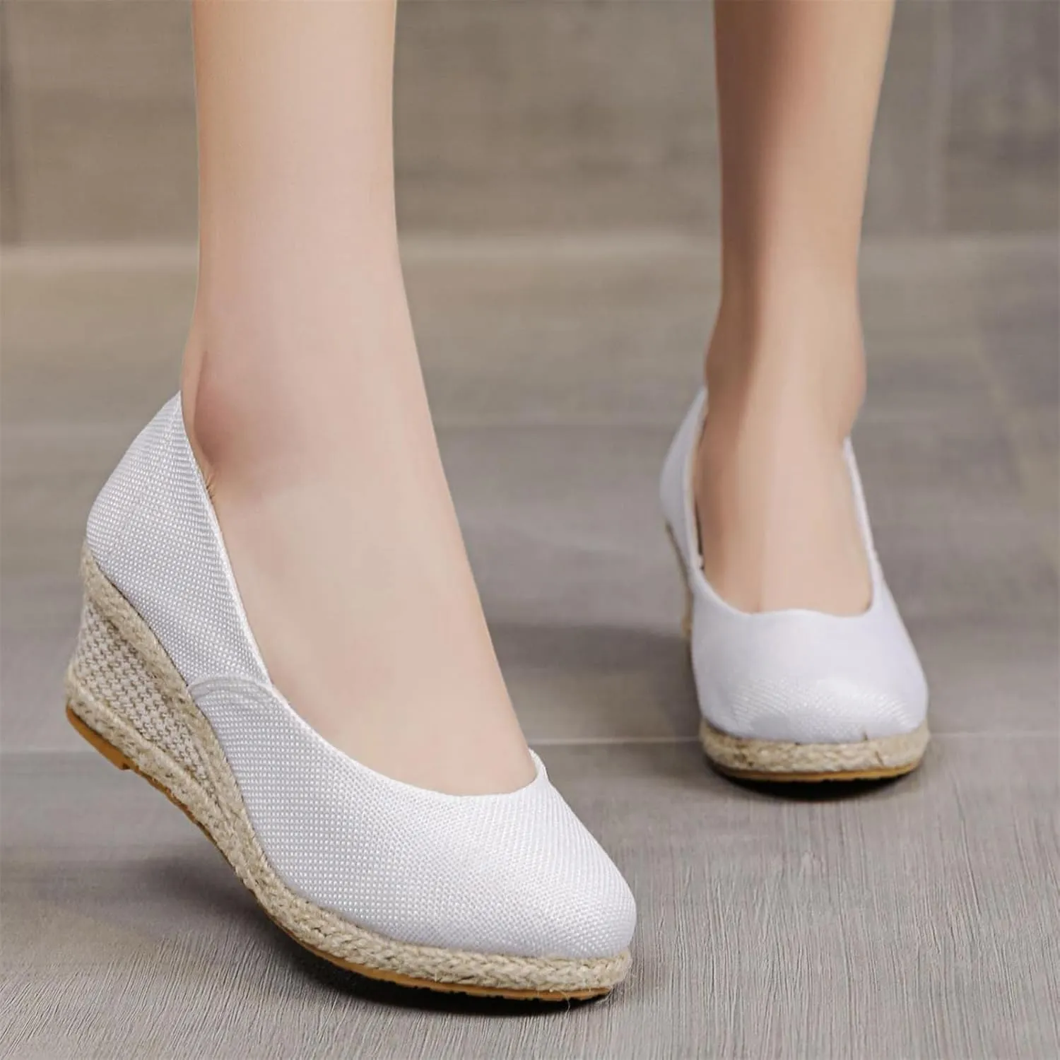Women's Platform Espadrilles Wedge Sandals Pointed Toe Heels Shoes Solid Color Slip On Shoe Casual Summer Slide Shoes Canvas Wedges Sandal Comfortable Closed Toe Sandal for Daily Wear