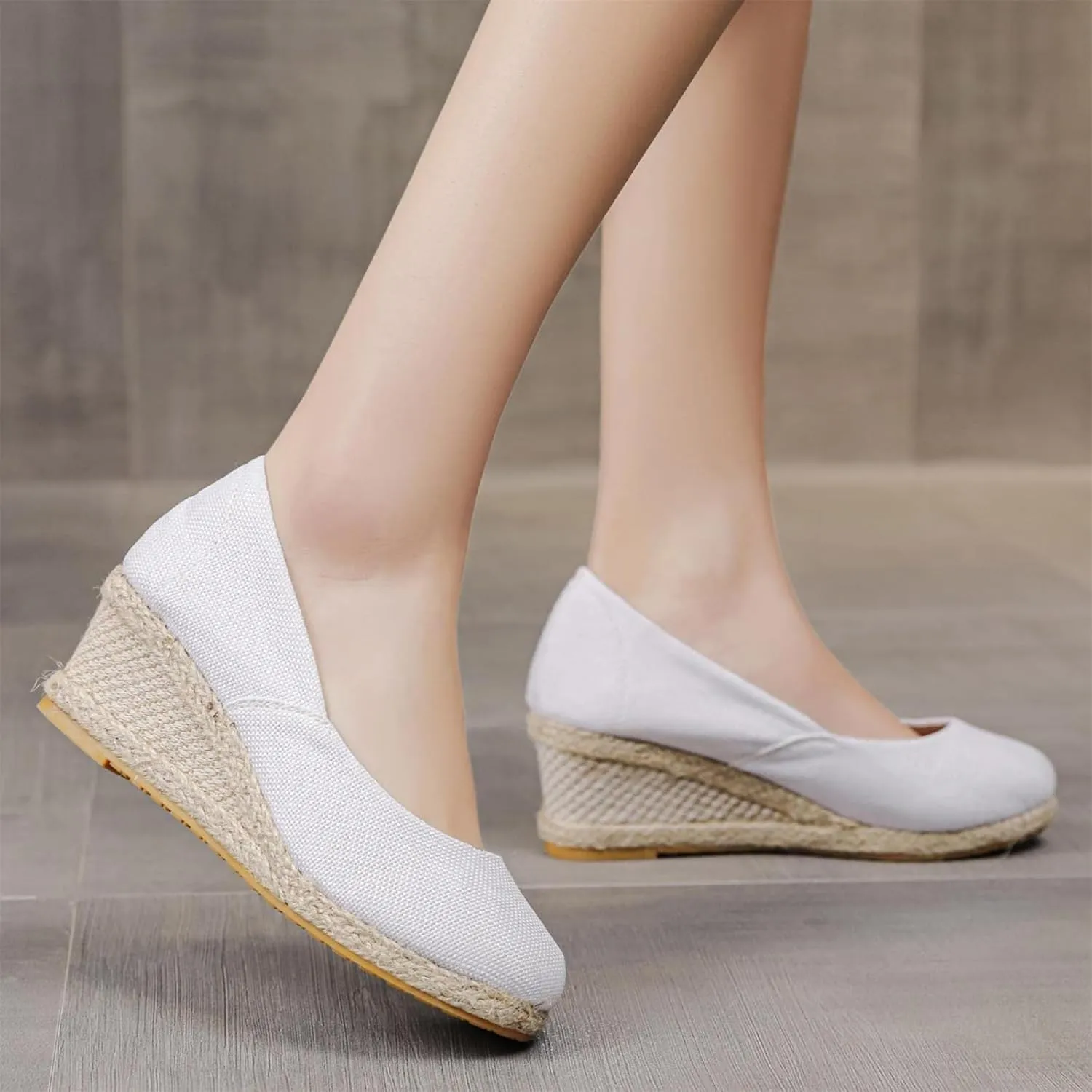Women's Platform Espadrilles Wedge Sandals Pointed Toe Heels Shoes Solid Color Slip On Shoe Casual Summer Slide Shoes Canvas Wedges Sandal Comfortable Closed Toe Sandal for Daily Wear
