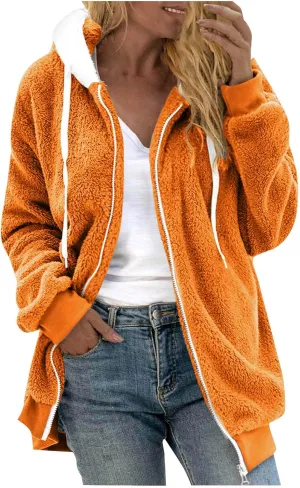 Womens Sherpa Jacket Oversized Fleece Jacket Teddy Bear Coat with Pockets Casual Open Front Hooded Fuzzy Cardigan