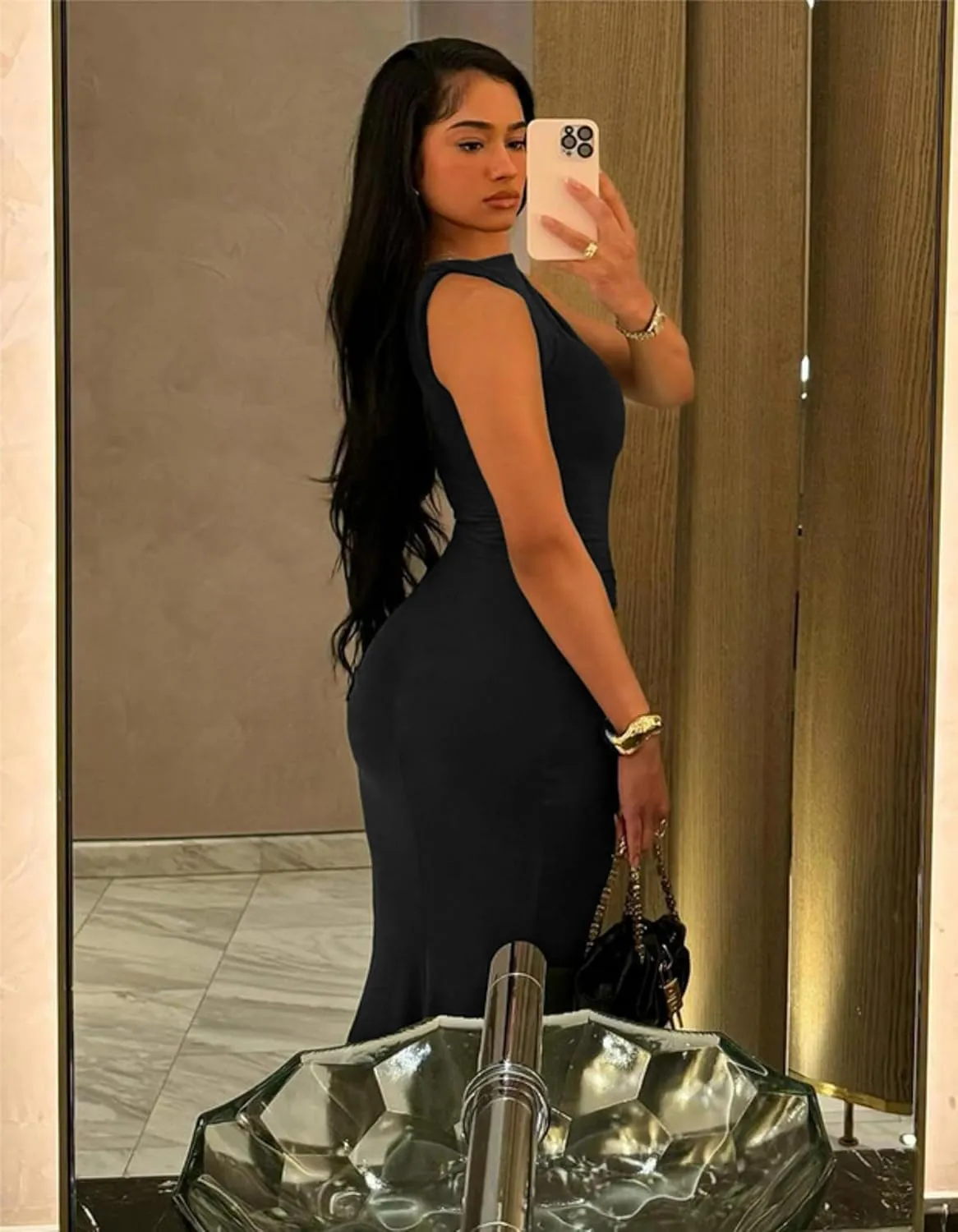 Women's Sleeveless Cinched Waist Maxi Dress Elegant Ruched Fishtail Bodycon Long Dress Causal Party Dresses