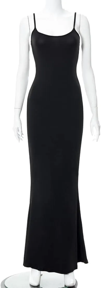 Womens Spaghetti Strap Bodycon Backless Maxi Dress
