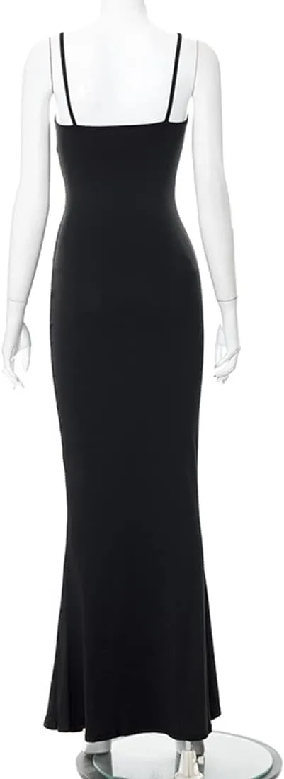 Womens Spaghetti Strap Bodycon Backless Maxi Dress