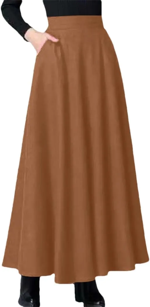 Women's Spring and Autumn Midi Length Skirt High Waist Wide Dance Large Swing with Pockets Skirts