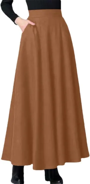 Women's Spring and Autumn Midi Length Skirt High Waist Wide Dance Large Swing with Pockets Skirts