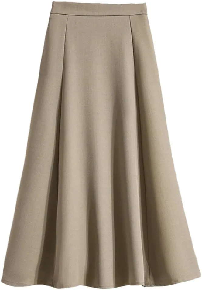 Women's Spring and Summer Solid Color High Waist Skirt Korean Loose Casual A-Line Midi Ball Gown Skirts