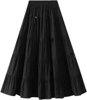 Women's Spring Summer Fashion Elastic High Waist Bow A-Line Long Slim Party Skirts