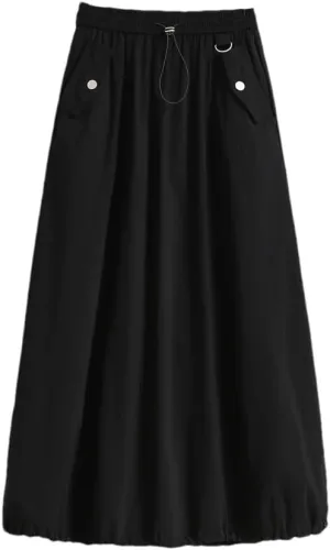 Women's Spring Summer Korean Casual Skirt Slim Lace Up Elastic High Waist A-Line Maxi Work Skirts