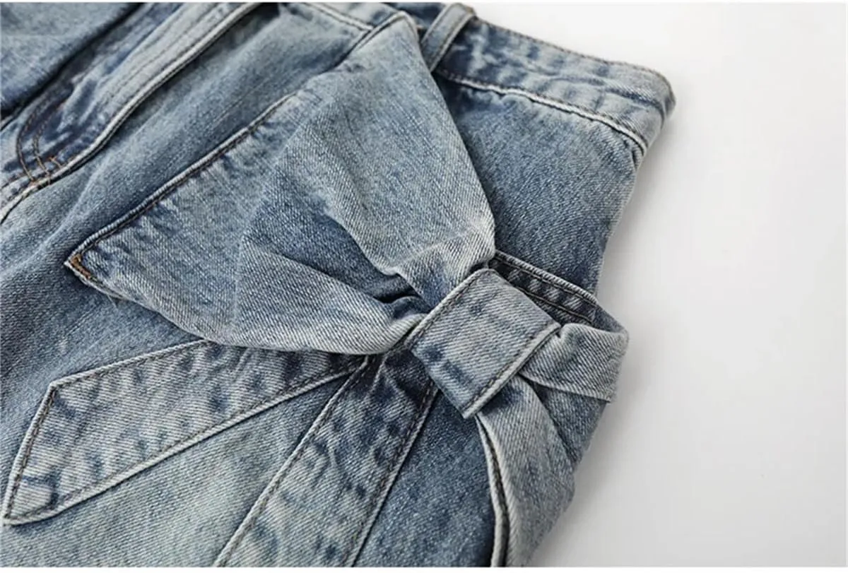 Women's Summer Low Rise Bow Pocket Mini Denim Skirt Y2k Streetwear Punk Jean Short Skirts