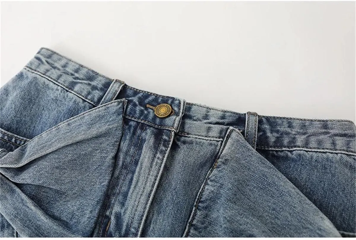 Women's Summer Low Rise Bow Pocket Mini Denim Skirt Y2k Streetwear Punk Jean Short Skirts