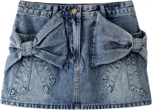 Women's Summer Low Rise Bow Pocket Mini Denim Skirt Y2k Streetwear Punk Jean Short Skirts