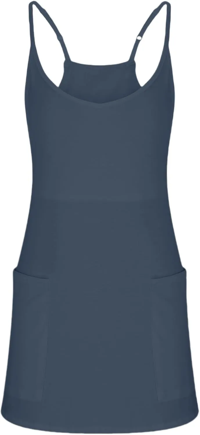 Womens Summer Sleeveless Mini Dress V Neck Spaghetti Strap Sundress Athletic Short Dress with Pockets