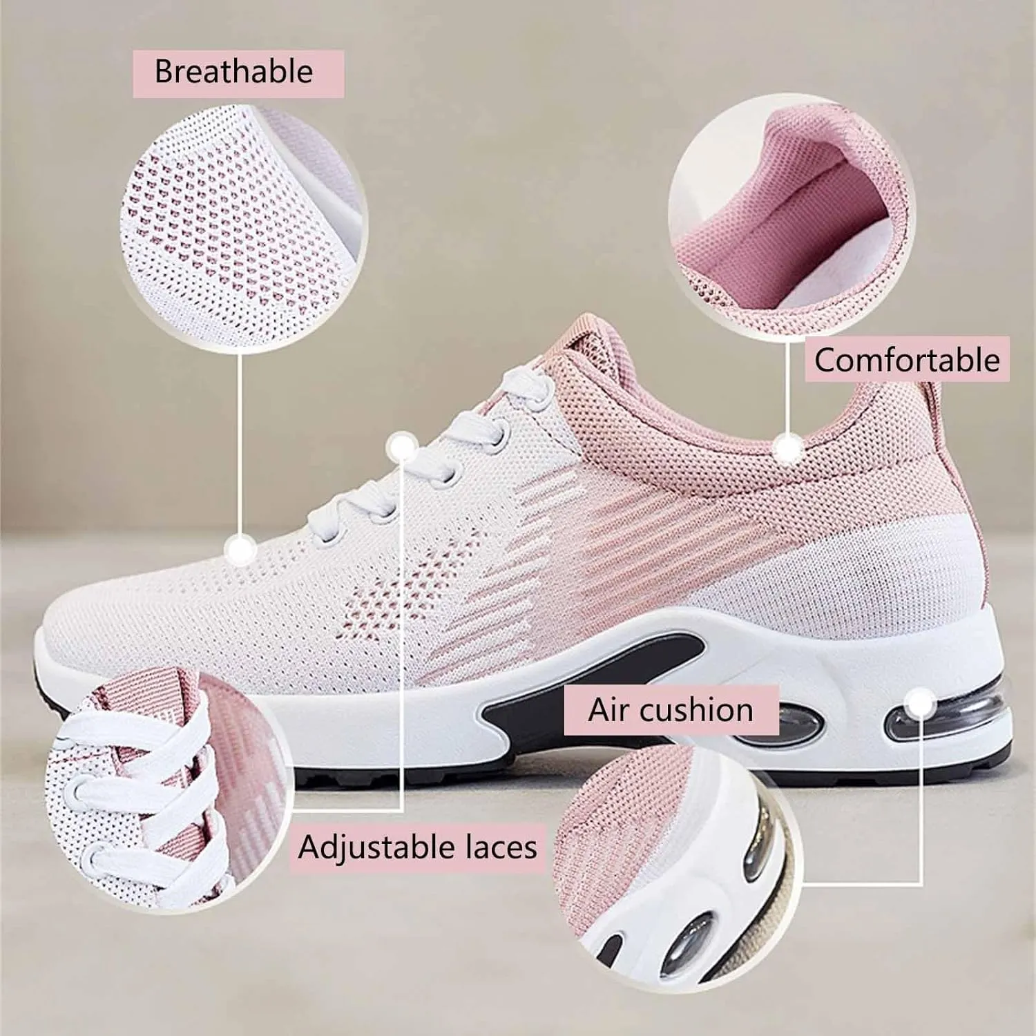 Womens Walking Sneakers Air Cushion Running Shoes Lightweight Quick-Dry Tennis Shoe Fashion Mesh Breathable Gym Sneaker Athletic Comfortable Casual Shoes Work Sneakers