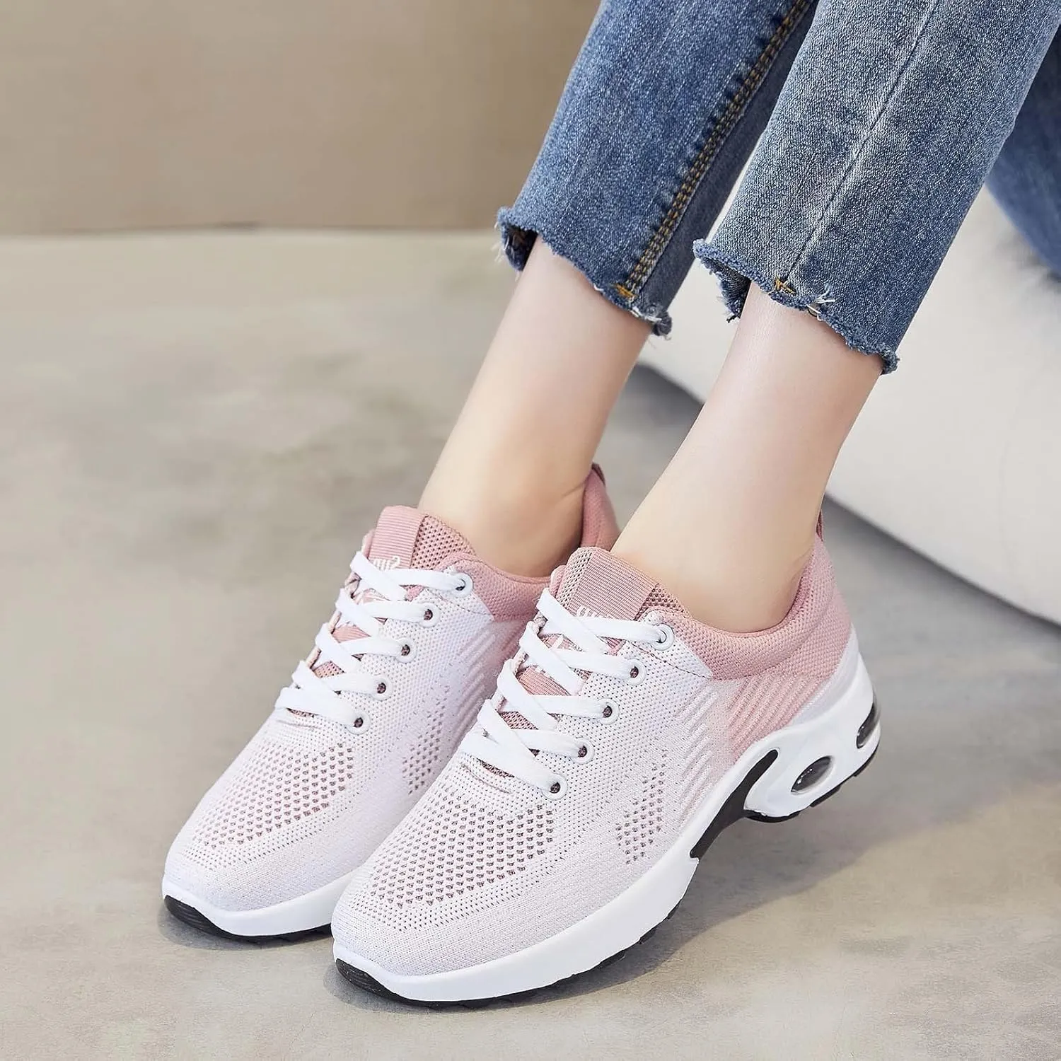 Womens Walking Sneakers Air Cushion Running Shoes Lightweight Quick-Dry Tennis Shoe Fashion Mesh Breathable Gym Sneaker Athletic Comfortable Casual Shoes Work Sneakers