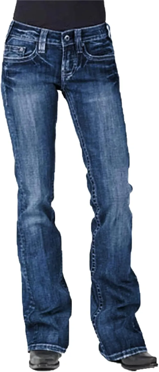 Women's Washed Boyfriends Wide Leg Jeans Stretch Casual Slim Fit Denim Pants Vintage Straight Jean Trousers