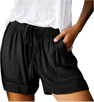 Women's Wide Leg Shorts Without Pockets Lightweight High Waisted Adjustable Tie Knot Loose Summer Cute Trousers