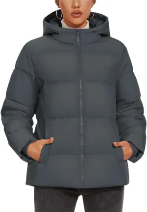 Women's Winter Down Jackets Hooded Lightweight Thermal Puffer Coats Padded Quilted Windproof Outwear