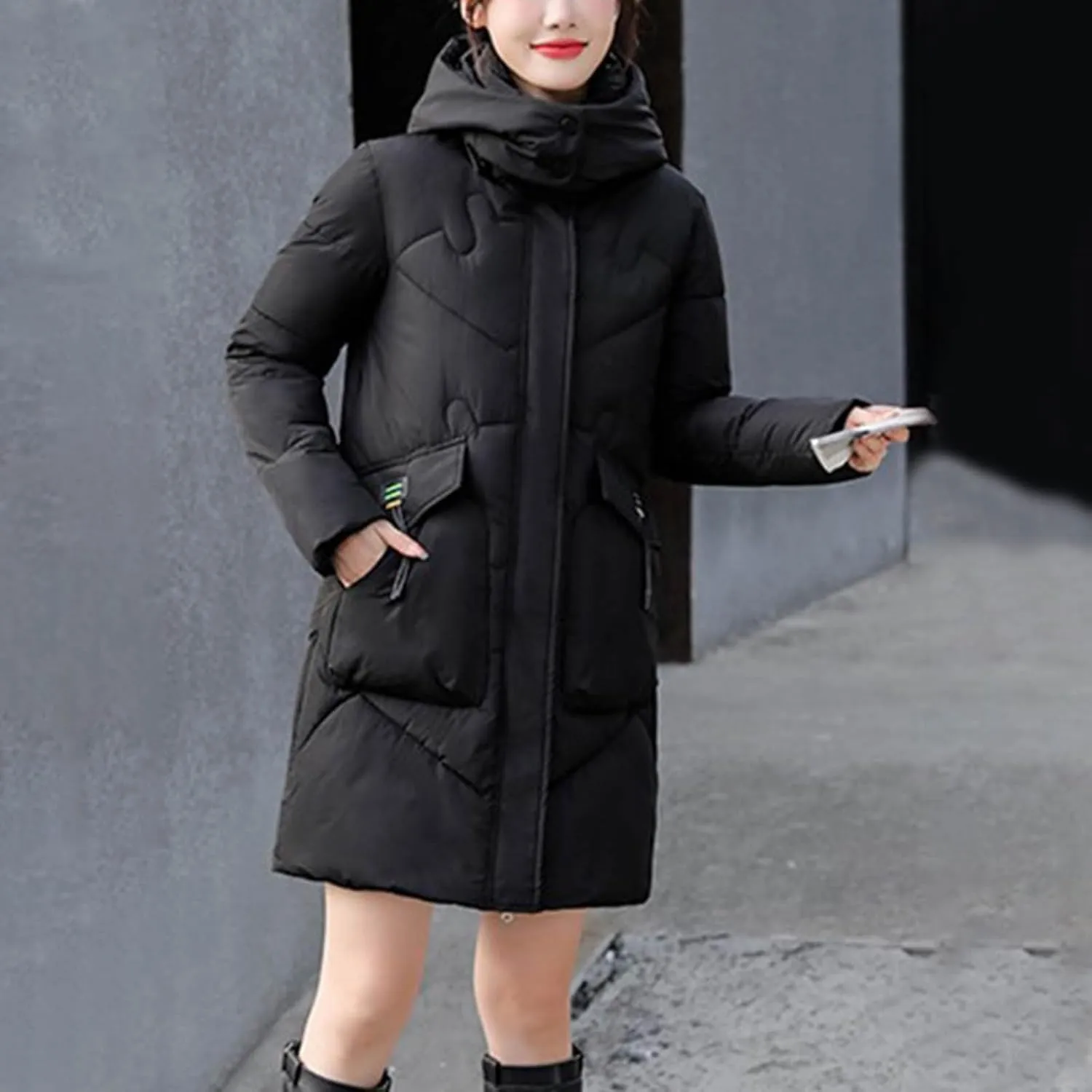 Women's Winter Long Puffer Coats Hooded Zip Up Casual Thickened Down Jackets 2024 Trendy Warm Clothes Outerwear