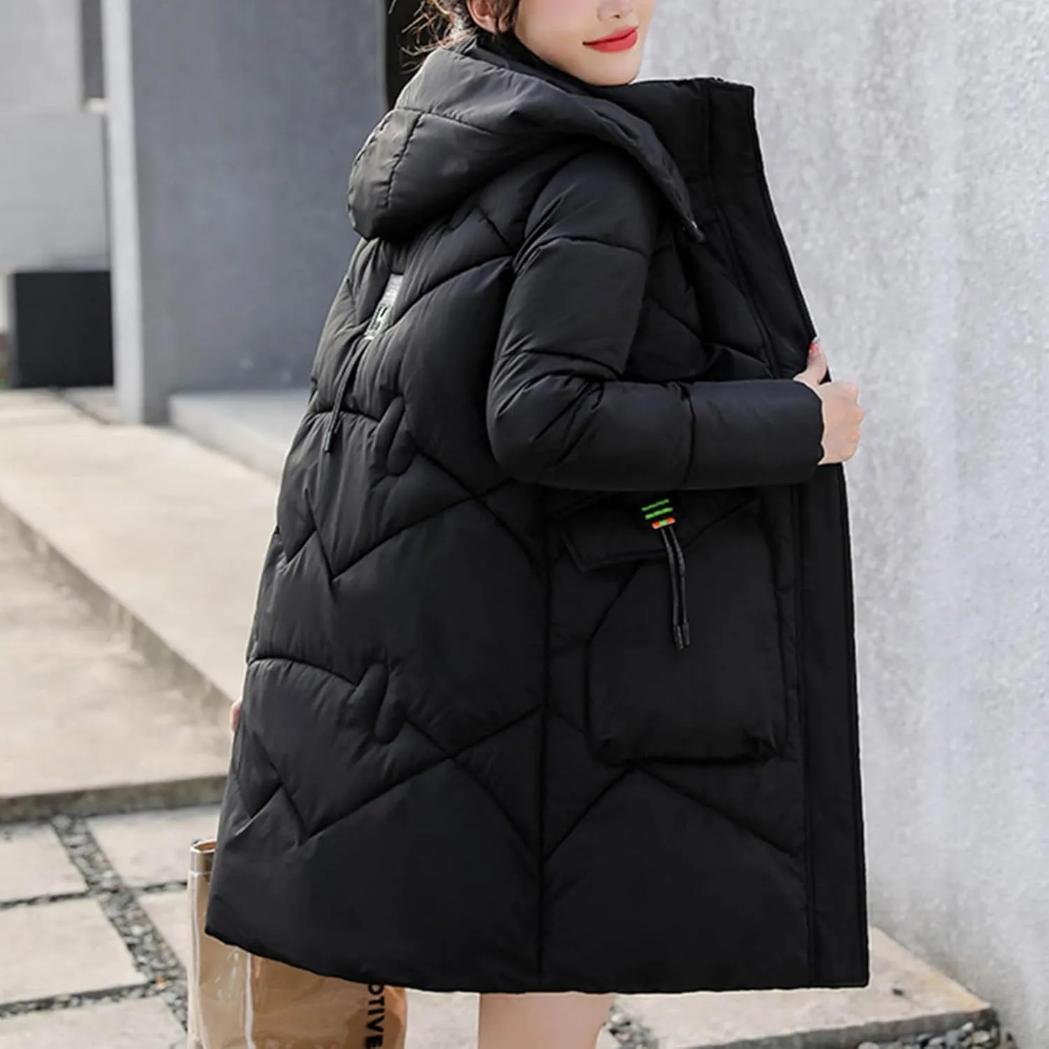 Women's Winter Long Puffer Coats Hooded Zip Up Casual Thickened Down Jackets 2024 Trendy Warm Clothes Outerwear