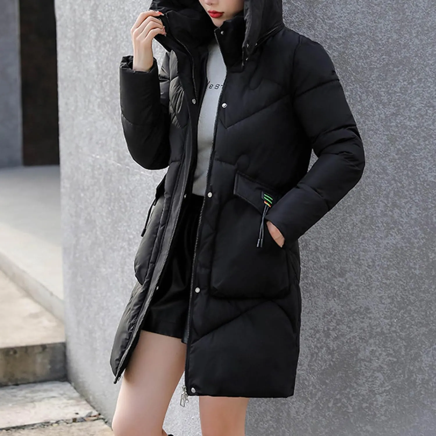Women's Winter Long Puffer Coats Hooded Zip Up Casual Thickened Down Jackets 2024 Trendy Warm Clothes Outerwear