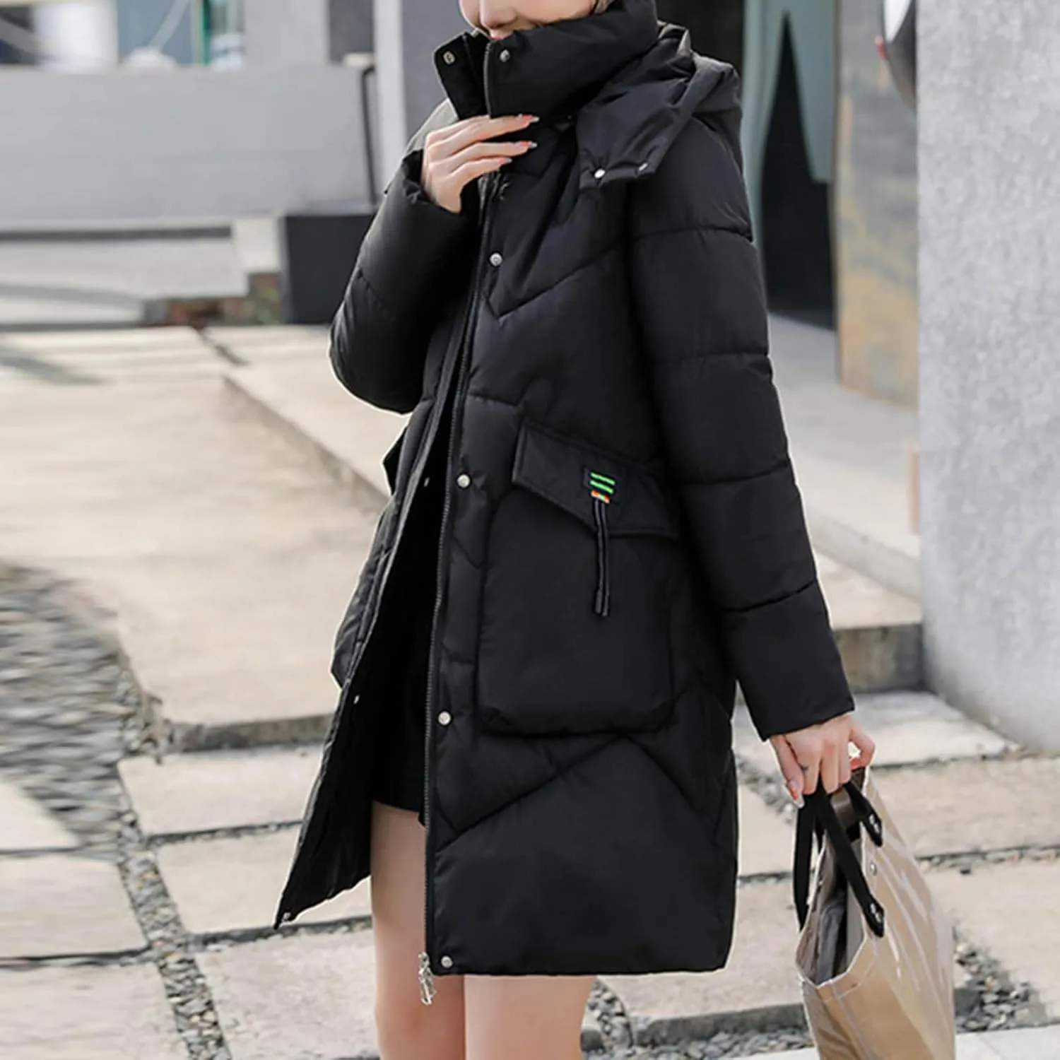 Women's Winter Long Puffer Coats Hooded Zip Up Casual Thickened Down Jackets 2024 Trendy Warm Clothes Outerwear