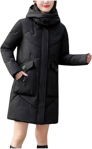 Women's Winter Long Puffer Coats Hooded Zip Up Casual Thickened Down Jackets 2024 Trendy Warm Clothes Outerwear
