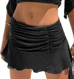 Women's Y2K Sexy Ruched Pleated Ruffle Mini Skirt Stretchy A-Line Slim Fit High Waist Bodycon Beachwear Short Skirt