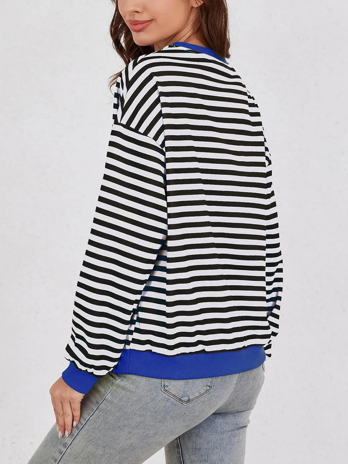 YATHON Womens Striped Sweatshirt Casual Long Sleeve Color Block Crew Neck Loose Pull Over Y2K Fall Tops with Pockets