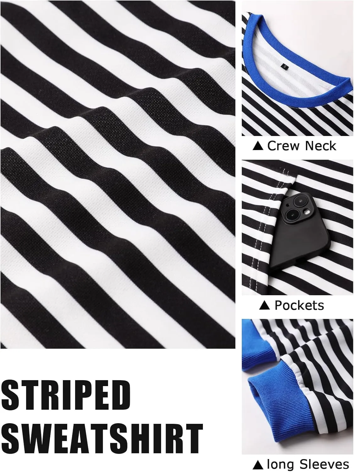 YATHON Womens Striped Sweatshirt Casual Long Sleeve Color Block Crew Neck Loose Pull Over Y2K Fall Tops with Pockets
