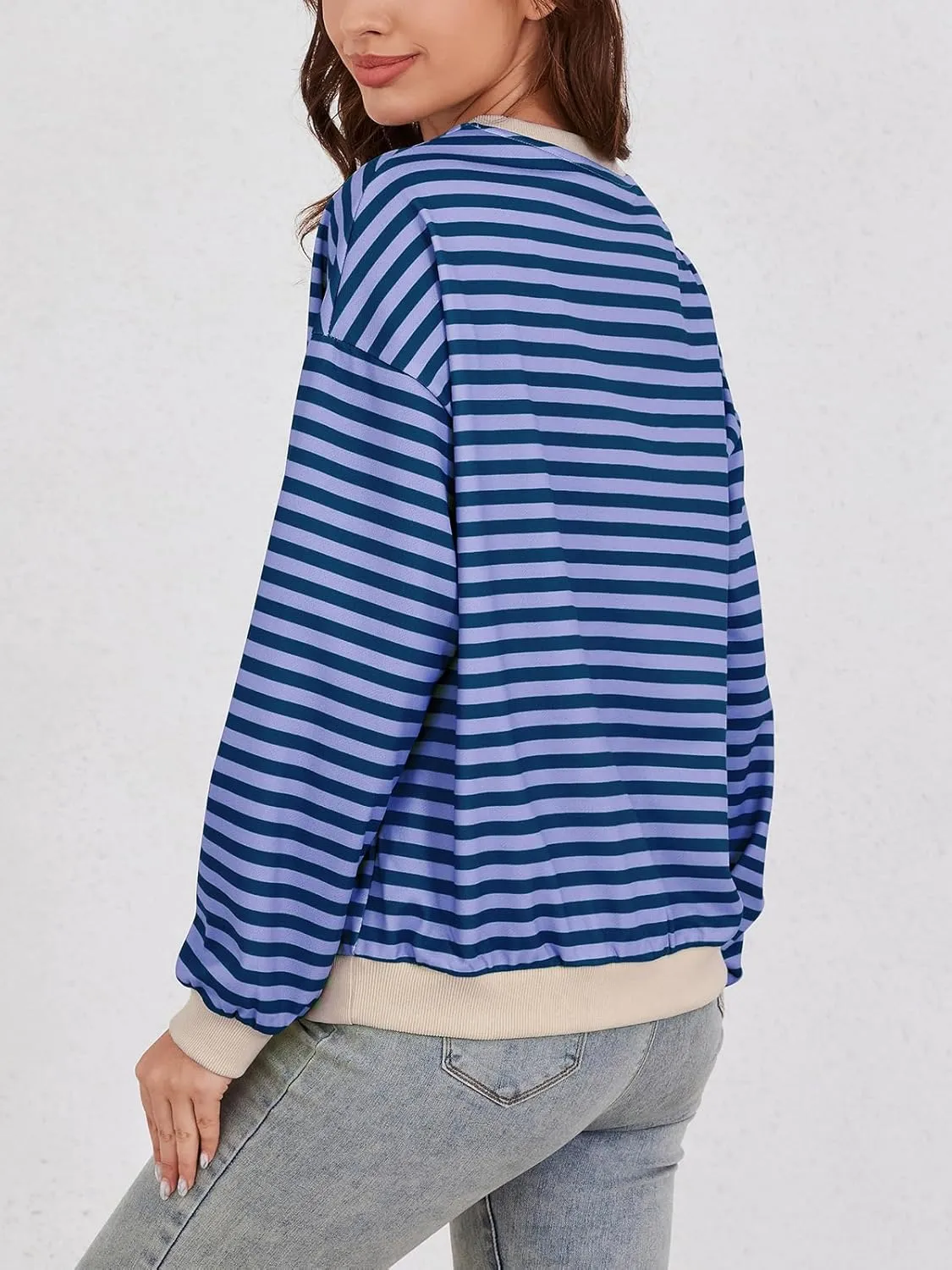 YATHON Womens Striped Sweatshirt Casual Long Sleeve Color Block Crew Neck Loose Pull Over Y2K Fall Tops with Pockets