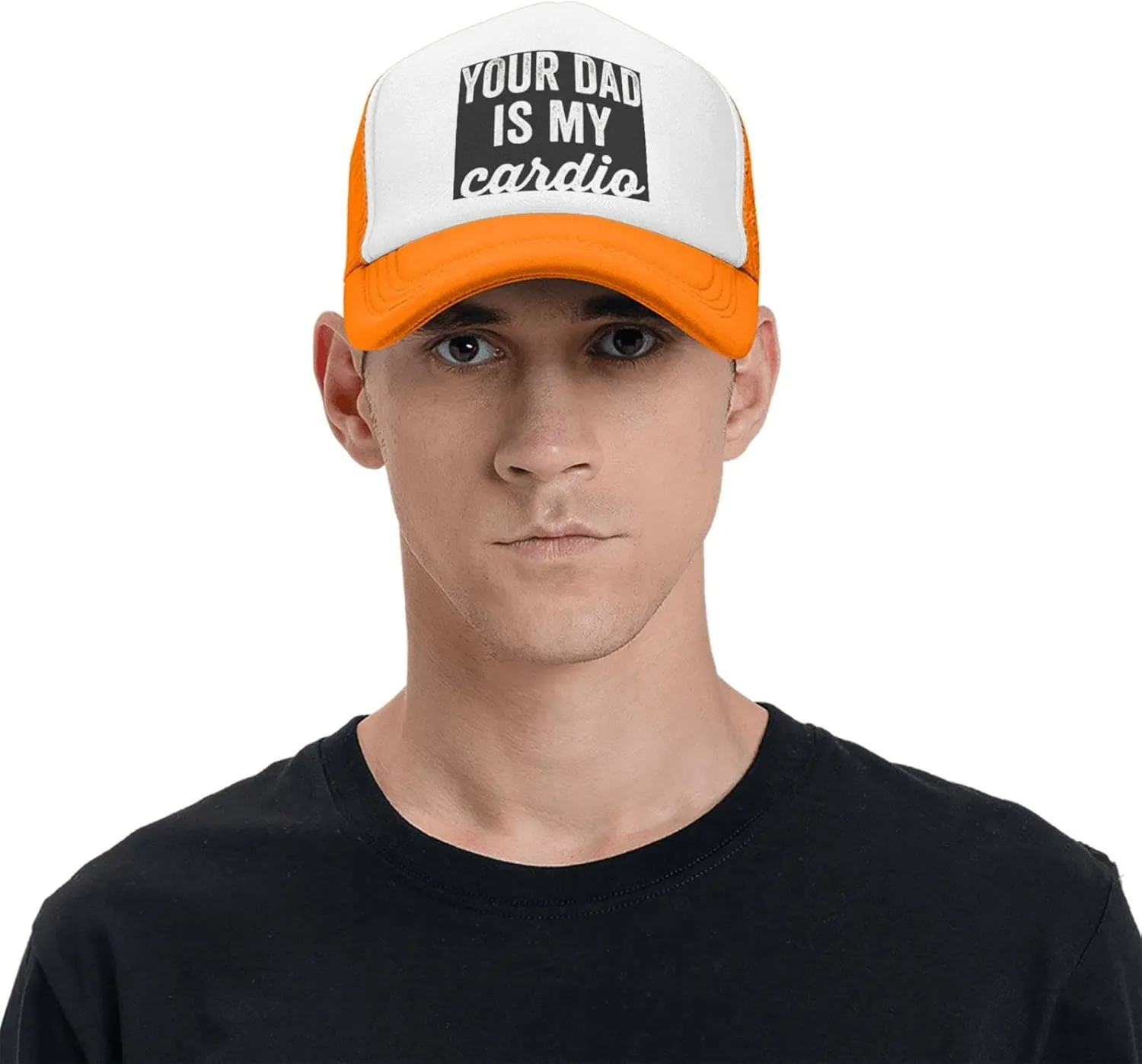 Your Dad is My Cardio Trucker Hat Mesh Baseball Cap Women Cowboy Hat Men Dad Hat Adjustable Sun Hat Snapback Hat Black