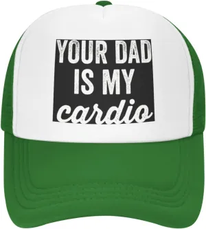 Your Dad is My Cardio Trucker Hat Mesh Baseball Cap Women Cowboy Hat Men Dad Hat Adjustable Sun Hat Snapback Hat Black