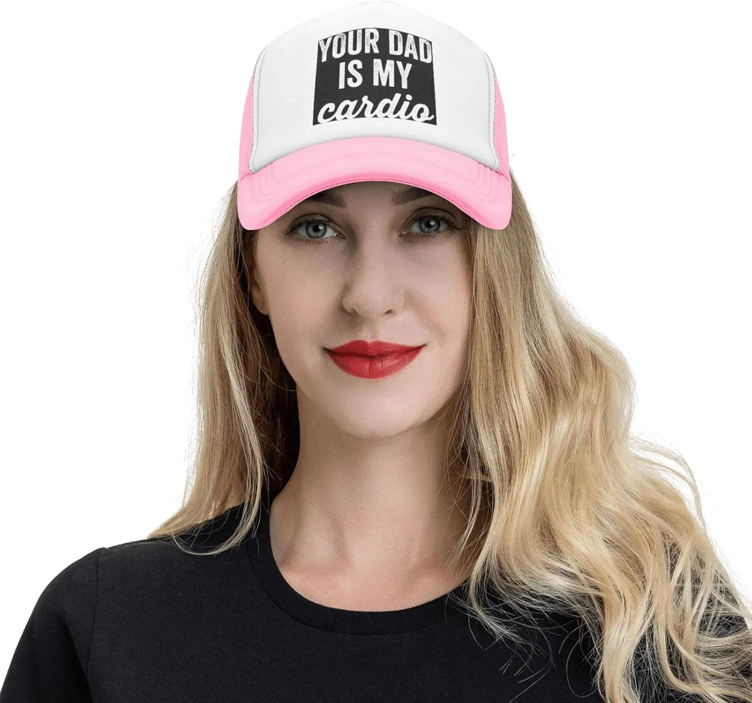 Your Dad is My Cardio Trucker Hat Mesh Baseball Cap Women Cowboy Hat Men Dad Hat Adjustable Sun Hat Snapback Hat Black