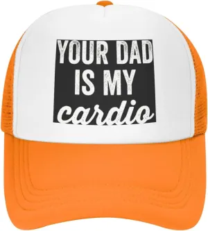 Your Dad is My Cardio Trucker Hat Mesh Baseball Cap Women Cowboy Hat Men Dad Hat Adjustable Sun Hat Snapback Hat Black