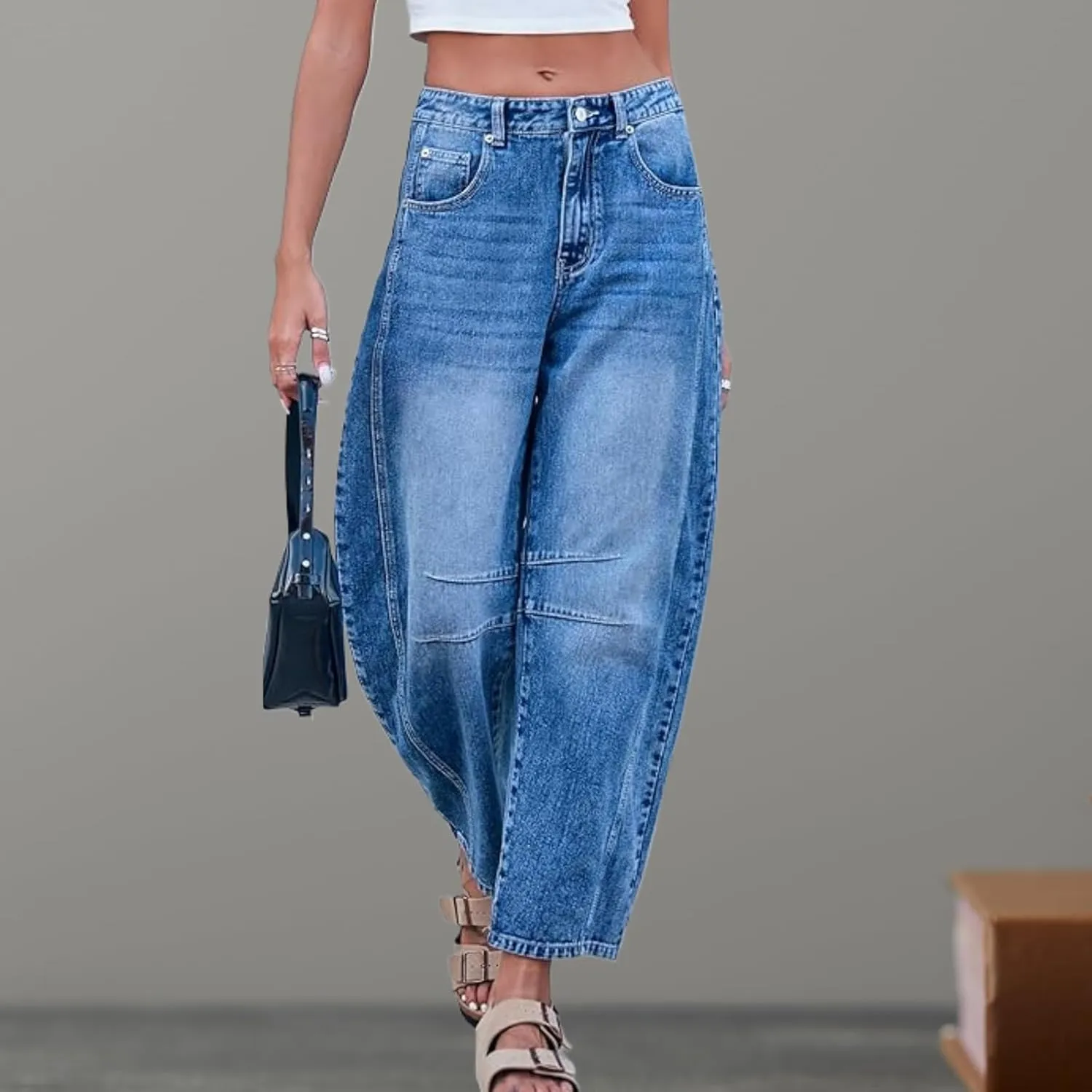 YSW Cheetah Barrel Jeans Women Leopard Print Jean Y2k Mid Rise Baggy Boyfriend Wide Leg Ankle Boho Pants