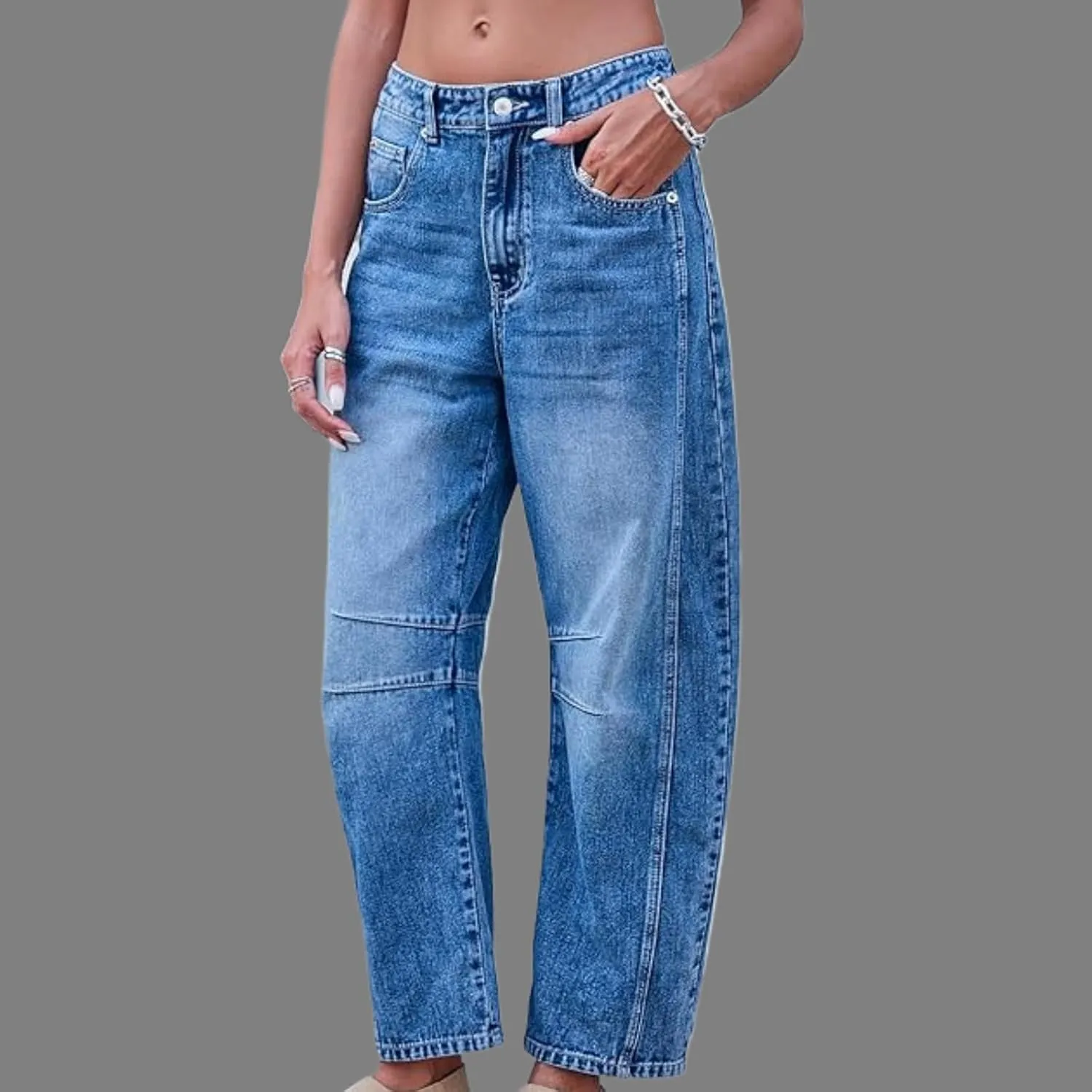 YSW Cheetah Barrel Jeans Women Leopard Print Jean Y2k Mid Rise Baggy Boyfriend Wide Leg Ankle Boho Pants