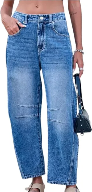 YSW Cheetah Barrel Jeans Women Leopard Print Jean Y2k Mid Rise Baggy Boyfriend Wide Leg Ankle Boho Pants