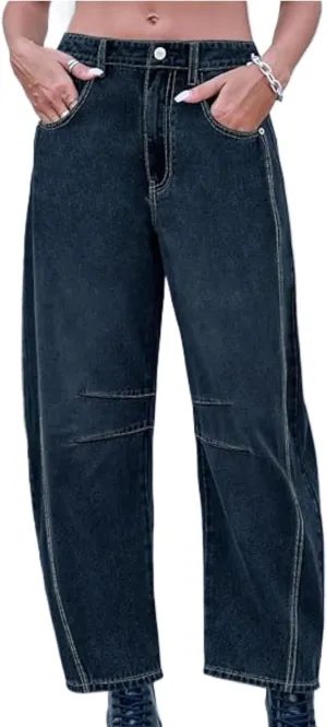 YSW Cheetah Barrel Jeans Women Leopard Print Jean Y2k Mid Rise Baggy Boyfriend Wide Leg Ankle Boho Pants