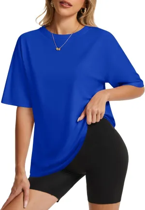 YUCOLEN Oversized T Shirts for Women Loose Fit Short Sleeve Crewneck Plus Size Tops UPF 50  Casual Workout Summer Tees