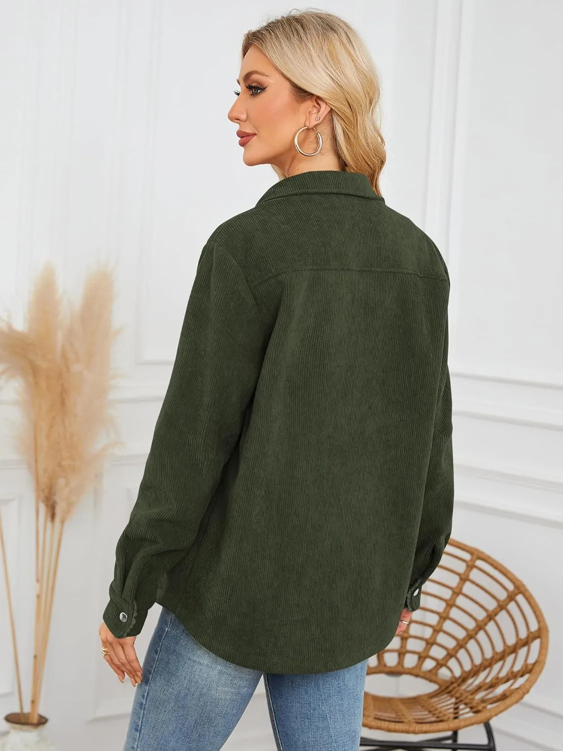 ZAFUL Womens Corduroy Sherpa Jackets Button Down Long Sleeve Fleece Outwear Coat with Pockets