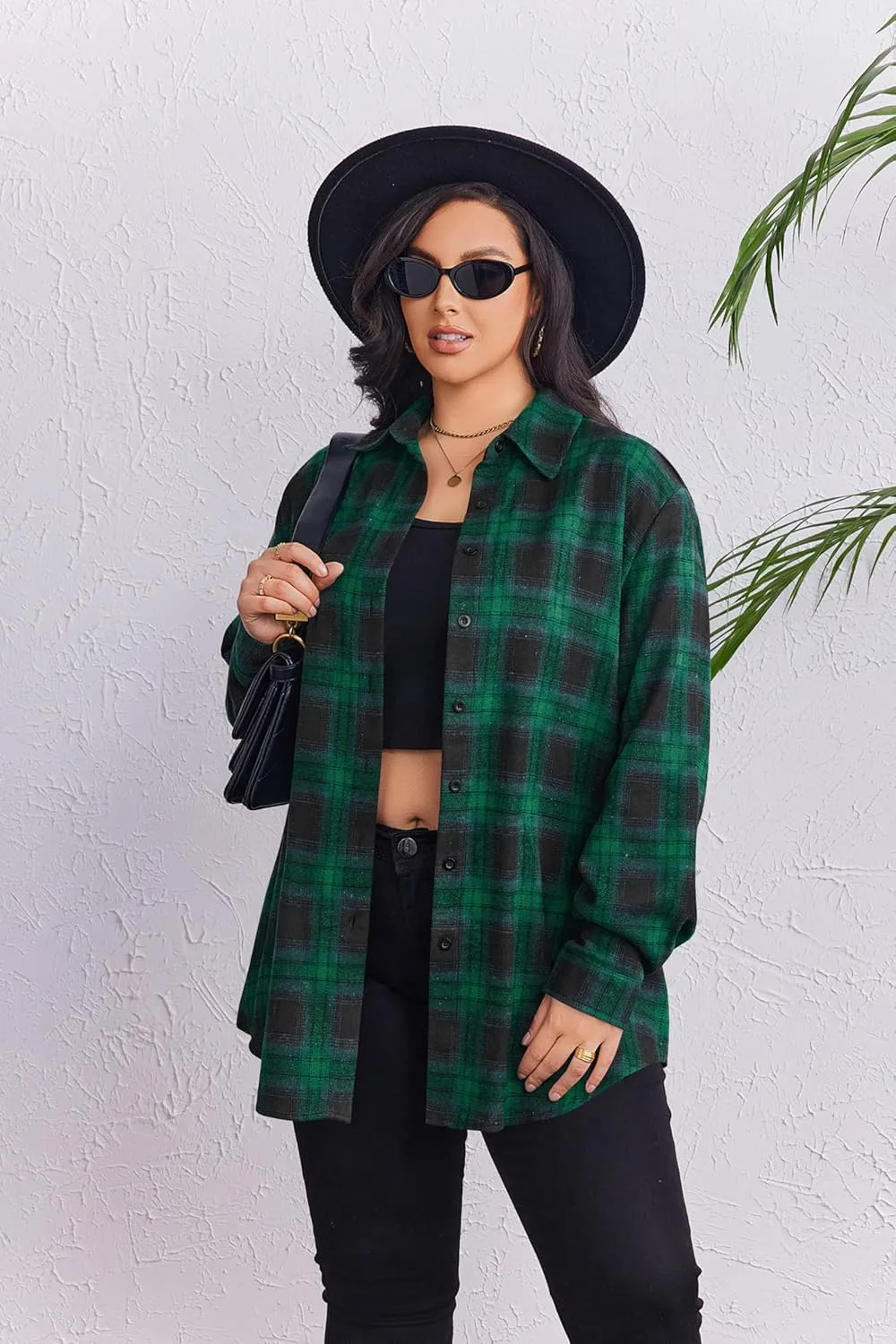 Zeagoo Womens Plus Size Flannel Shirt Plaid Shirts Long Sleeves Casual Button Down Collared Shacket Tops 16W-26W