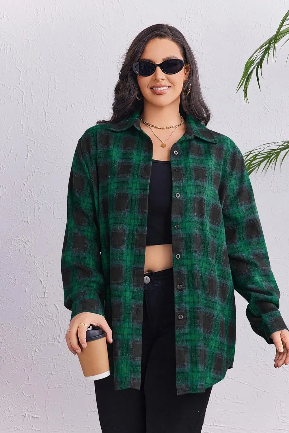 Zeagoo Womens Plus Size Flannel Shirt Plaid Shirts Long Sleeves Casual Button Down Collared Shacket Tops 16W-26W