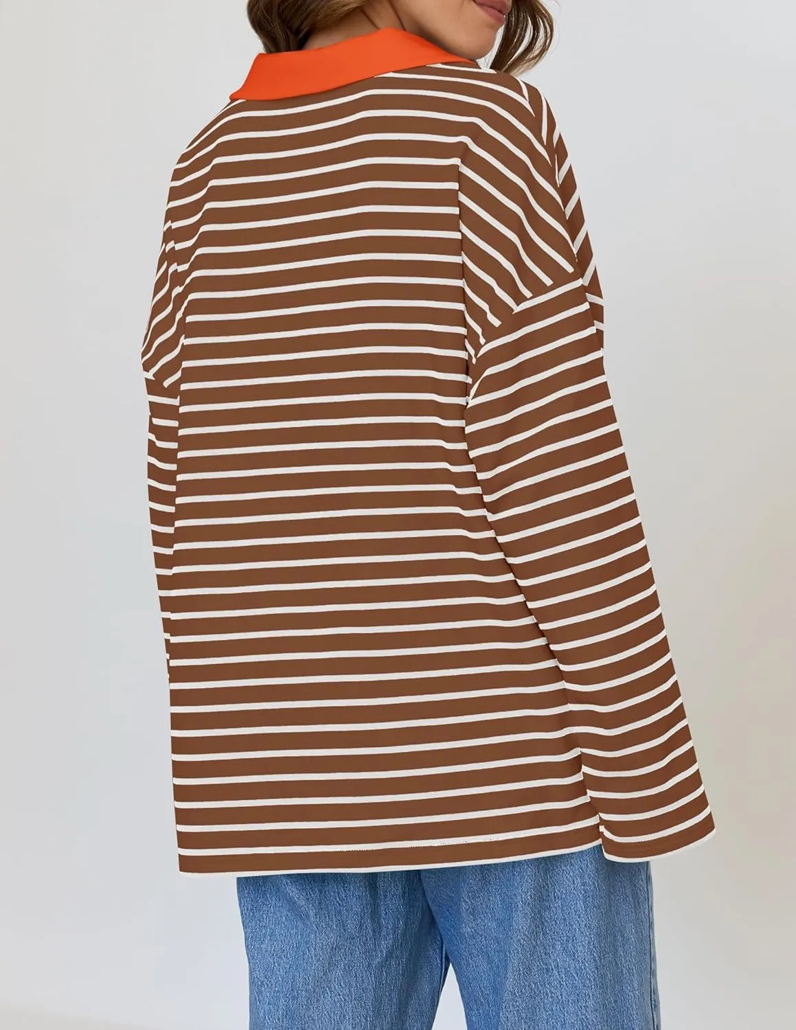 ZESICA Womens Striped Long Sleeve Tops Oversized Sweatshirt V Neck Loose Fit Tunic Tops Spring Casual Blouses